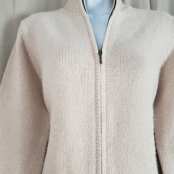 NWOT Lands End cream lamb's wool & Angora knit zip-up jacket Womens Medium - Picture 4 of 7